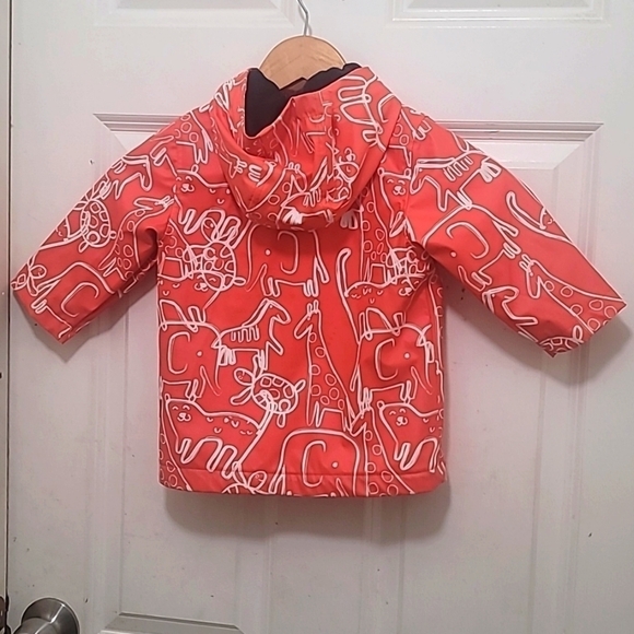 iXTREME BABY BOY FLEECE LINED ANIMAL PRINT HOODED RAIN ORANGE JACKET SIZE 12M - Picture 3 of 7
